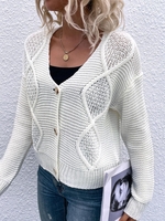 Cardigan Texturé Boutonné en Tricot en Couleur Unie S Blanc