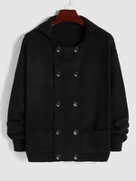 Cardigan Tricoté à Double Boutonnage en Couleur Unie Xxl Noir