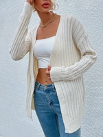 Cardigan Tunique Côtelé Ouvert en Avant en Couleur Unie L Blanc