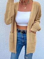 Cardigan Tunique Ouvert en Avant à Double Poches M Café lumière