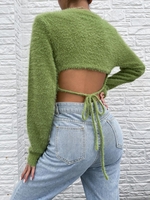 Chandail Pull-over Court Fourré Noué en Arrière Maille L Vert