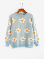 Chandail Pull-over Motif de Fleur Taille unique Bleu clair