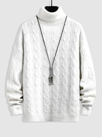 Chandail Tricoté en Couleur Unie à Col Roulé Maille L Blanc