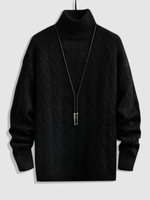 Chandail Tricoté en Couleur Unie à Col Roulé Maille Xl Noir