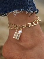 Chaîne de Cheville en Chaîne avec Pendentif Serrure et Perle Style Rétro