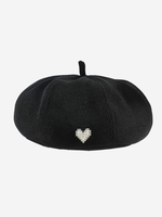Chapeau Béret Décoré de Cœur avec Fausse Perle en Velours Côtelé