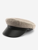 Chapeau Béret en Tweed avec Empiècement en PU