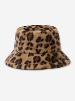 Chapeau Seau Fourré Motif de Léopard en Fausse Fourrure