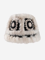 Chapeau Seau Tricoté Chaud Carré Fourré en Fausse Fourrure