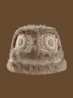 Chapeau Seau Tricoté Chaud Carré Fourré en Fausse Fourrure