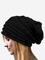 Chapeau Tricoté Plié en Couleur Unie pour Extérieur