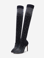 Chaussettes de Club Elastiques à Talon Aiguille avec Strass Longueur à Genou
