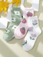 Chaussettes Fleur Fraise Motif de Fraise en Laine 3 Paires