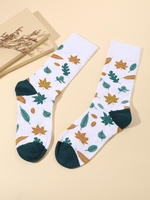 Chaussettes Motif de Feuille en Blocs de Couleurs