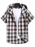 Chemise à Capuche à Carreaux à Manches Courtes Xl Blanc