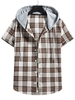 Chemise à Capuche à Carreaux en Blocs de Couleurs à Manches Courtes L Marron camel