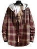 Chemise à Capuche à Carreaux Imprimée avec Poche M Rouge vineux