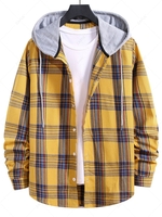 Chemise à Capuche à Carreaux Imprimée Ourlet Courbe à Cordon Xl Jaune clair