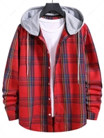 Chemise à Capuche à Carreaux Imprimée Ourlet Courbe à Cordon Xl Rouge lave