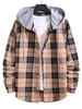 Chemise à Capuche Boutonnée à Carreaux Imprimé à Cordon Xl Abricot