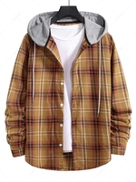 Chemise à Capuche Boutonnée à Carreaux Imprimé à Cordon Xl Jaune d