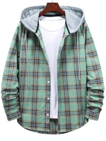 Chemise à Capuche Boutonnée à Carreaux Imprimé 2xl Vert clair