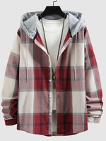 Chemise à Capuche Contrastée à Carreaux Imprimée M Rouge