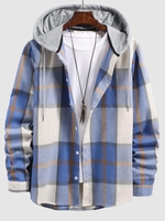 Chemise à Capuche Contrastée à Carreaux Imprimée S Bleu toile de jean