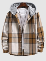 Chemise à Capuche Contrastée à Carreaux Imprimée Xxl Marron camel