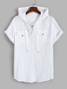 Chemise à Capuche en Couleur Unie avec Poche à Manches Courtes à Lacets Xs Blanc