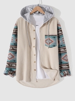 Chemise à Capuche en Velours Côtelé à Imprimé Aztèque Ethnique M Multi a