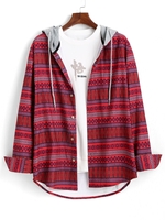 Chemise à Capuche Géométrique en Blocs de Couleurs Motif Tribal à Imprimé Ethnique Aztèque Xl Rouge