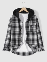 Chemise à Capuche Lettre à Carreaux en Flanelle avec Poche Xxl Nuit
