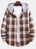 Chemise à Capuche Motif à Carreaux Motif en Blocs de Couleurs Xl Beige