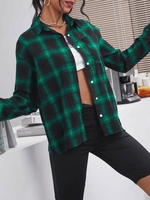 Chemise à Carreaux à Goutte Epaule avec Poche S Vert profond