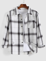 Chemise à Carreaux à Manches Longues avec Poches Xl Blanc