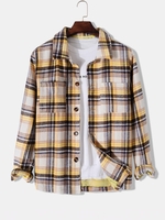 Chemise à Carreaux avec Poche à Manches Longues S Jaune