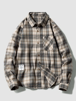 Chemise à Carreaux avec Poche en Avant Design à Manches Longues 2xl Café lumière