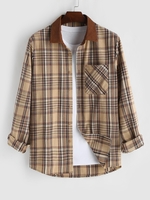 Chemise à Carreaux avec Poche en Velours Côtelé M Café lumière