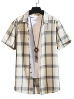 Chemise à Carreaux Boutonnée à Manches Courtes 2xl Blanc