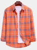 Chemise à Carreaux Boutonnée à Ourlet Courbe S Orange citrouille