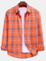 Chemise à Carreaux Boutonnée à Ourlet Courbe S Orange citrouille