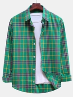Chemise à Carreaux Boutonnée à Ourlet Courbe S Vert trèfle