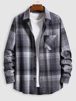 Chemise à Carreaux Boutonnée avec Poche en Avant S Gris