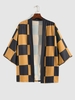 Chemise à Carreaux Imprimée à Manches Courtes Streetwear L Jaune