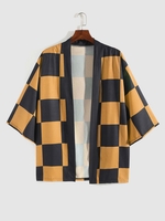 Chemise à Carreaux Imprimée à Manches Courtes Streetwear L Jaune