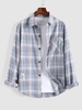 Chemise à Carreaux Lettre Patch à Manches Longues 4xl Bleu gris