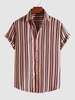 Chemise à Col Rabattu et à Imprimé Rayures Style Rétro L Rouge