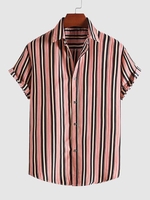 Chemise à Col Rabattu et à Imprimé Rayures Style Rétro L Rouge