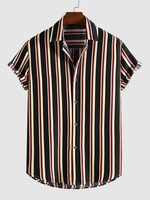 Chemise à Col Rabattu et à Imprimé Rayures Style Vintage L Noir